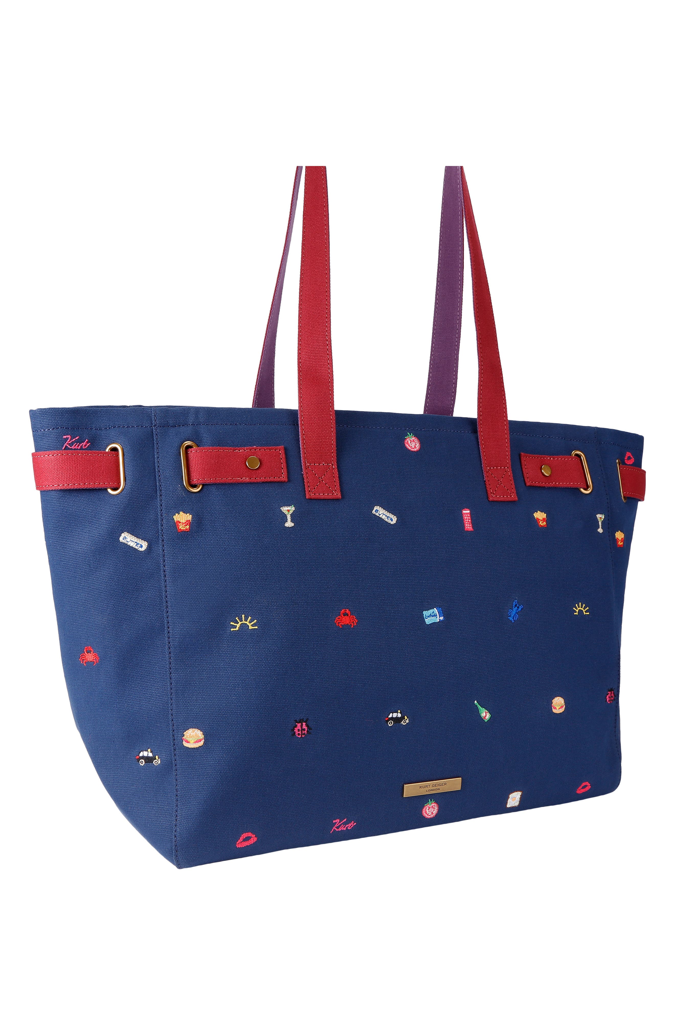 Sloane Embroidered Canvas Shopper Bag, Alternate, color, DARK BLUE