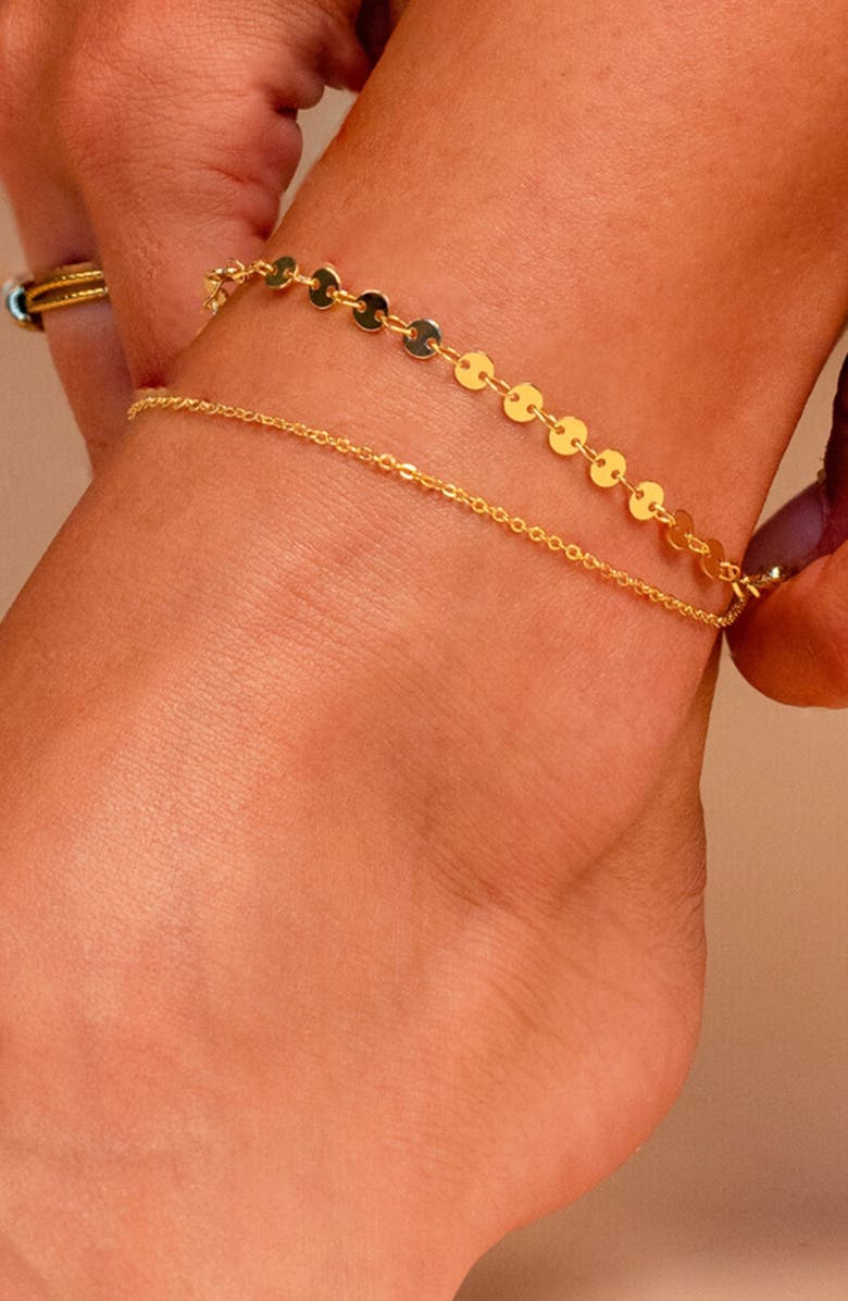 Sterling Forever Eliana Layered Disc Chain Anklet, Alternate, color, Gold
