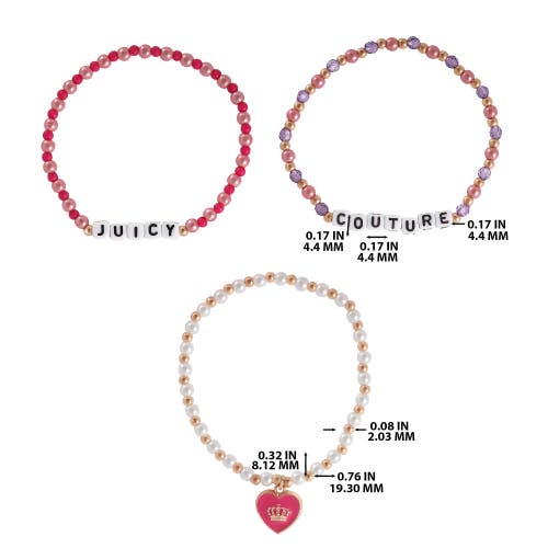Juicy Couture Kids "juicy" Heart Charm 3-piece Beaded Bracelets In Multi