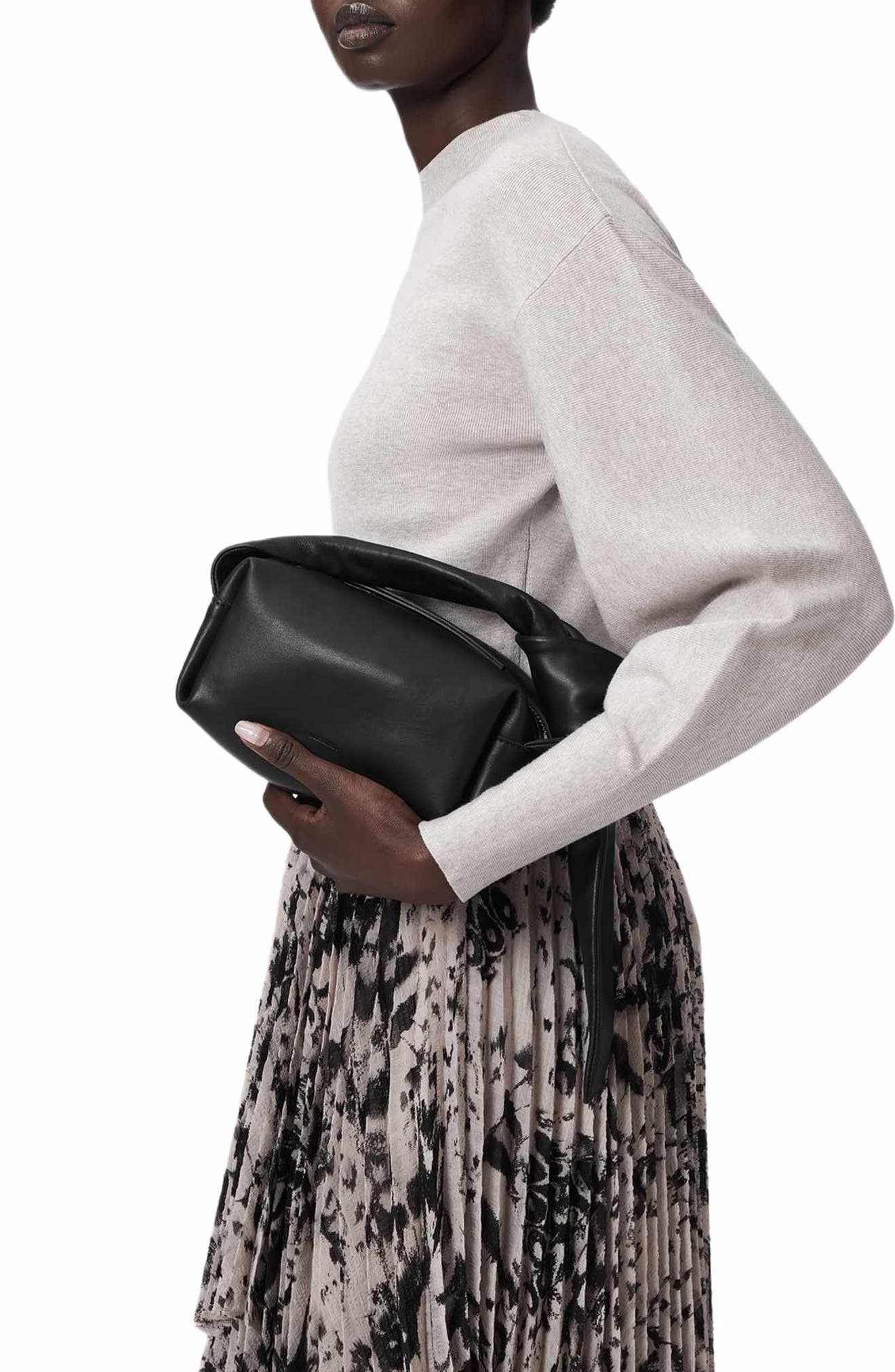 Effie Knot Micro Leather Bag, Alternate, color, BLACK