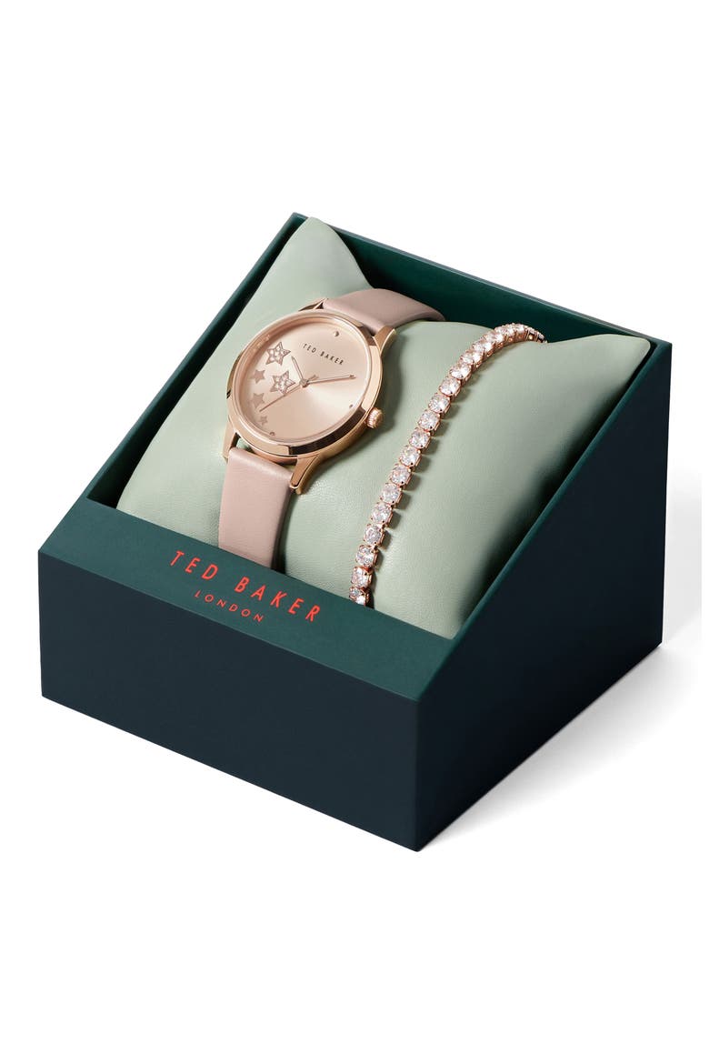 Fitzrovia Leather Strap Watch & Bracelet Set, 34mm, Alternate, color, ROSE GOLD/ PINK/ PINK