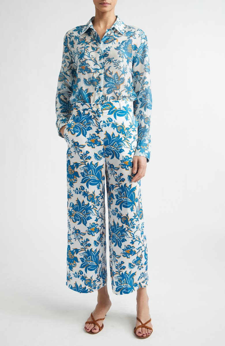 Etro Floral Print Crop Wide Leg Pants, Alternate, color, Print On White Base
