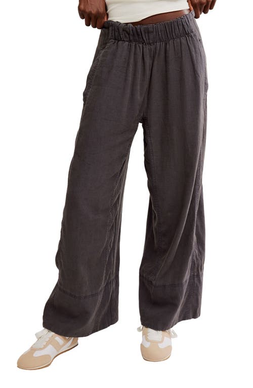 Free People Days End Pull-on Linen Blend Wide Leg Pants In Black
