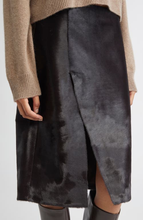 Loulou De Saison Myra Asymmetric Genuine Calf Hair Midi Skirt In Brown