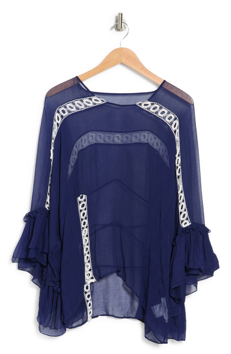 Balmain Ruffle Sleeve Crochet Trim Top, Alternate, color, 