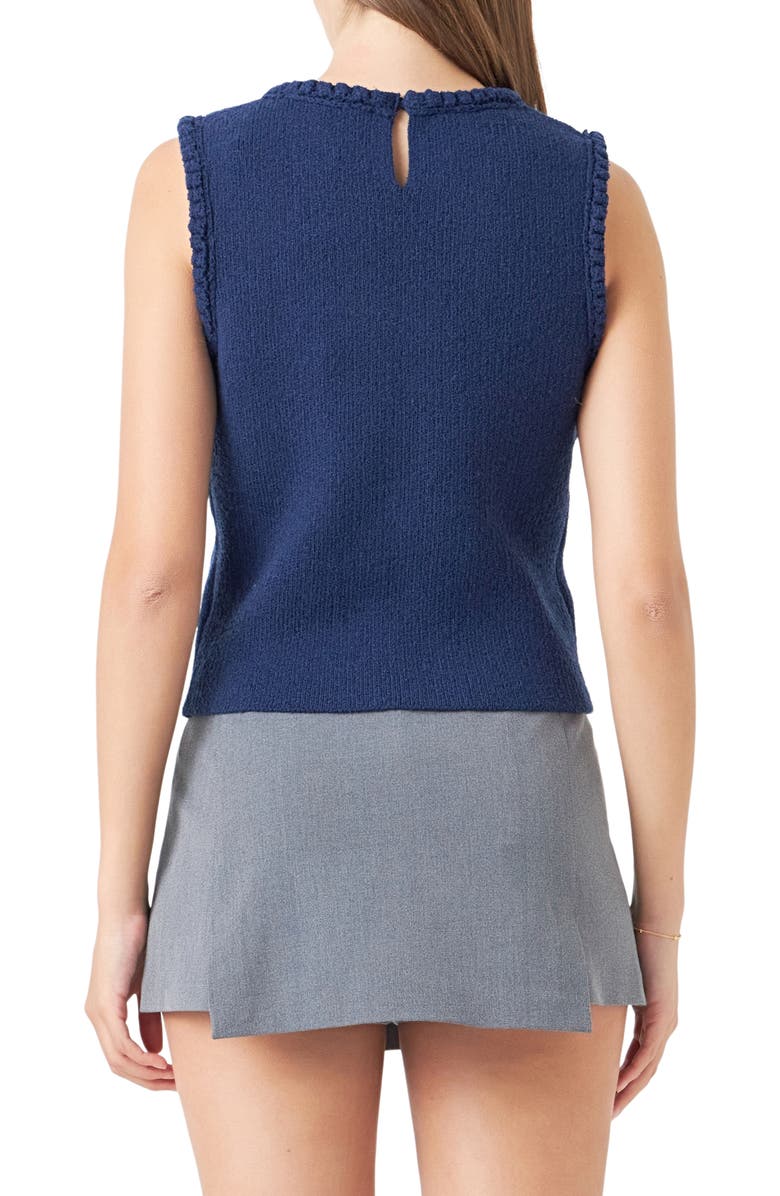 Endless Rose Braided Trim Sleeveless Sweater, Alternate, color,