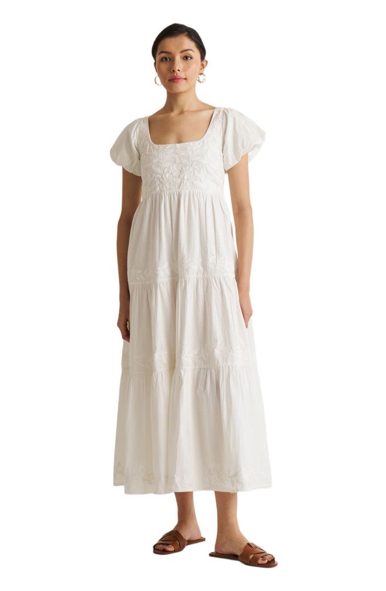 Reistor Puff Sleeve Tiered Maxi Dress Coconut White, Main, color, 
