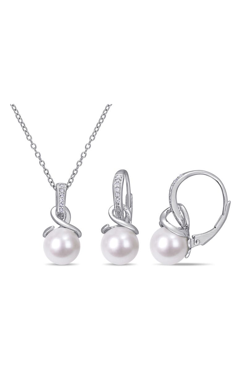 DELMAR Cultured Freshwater Pearl & Diamond Necklace & Drop Earrings Set - 0.10ct., Main, color, 