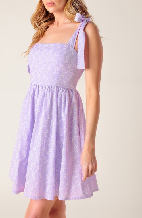 Flying Tomato Floral Embroidered Tie Strap Fit & Flare Minidress In Lavender