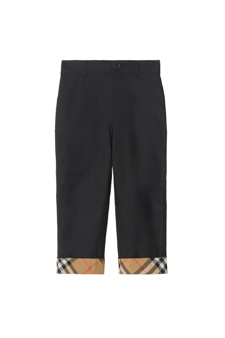 Check Turn-up Cotton Trousers, Main, color, Black