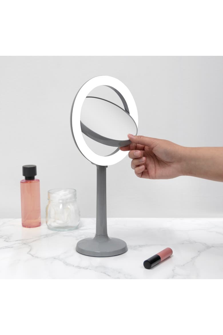 Hudson Lighted Makeup Mirror with 8X/1X Magnifications & Suction Cup, Alternate, color, Gray