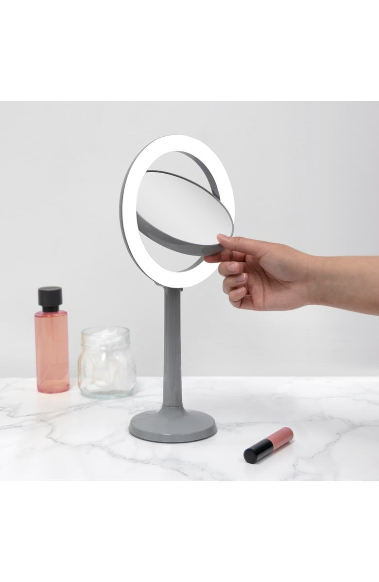 Zadro Hudson Lighted Makeup Mirror with 8X/1X Magnifications & Suction Cup, Alternate, color, Gray