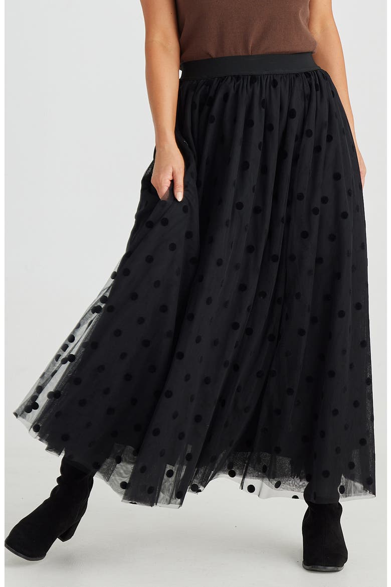 Carrie Velvet Dot Tulle Maxi Skirt, Alternate, color, BLACK POLKA DOT