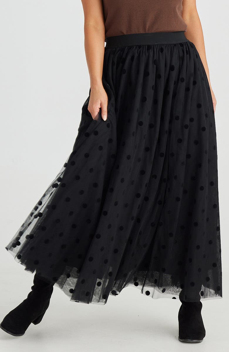 Brave+True Carrie Velvet Dot Tulle Maxi Skirt, Alternate, color, Black Polka Dot