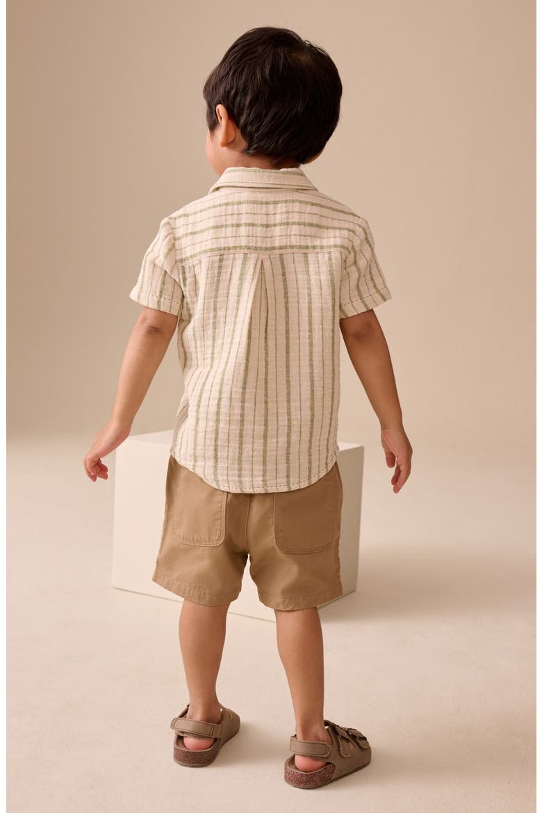 Kids' Dino Embroidered Stripe Short Sleeve Button-Up Shirt, Alternate, color, NEUTRAL