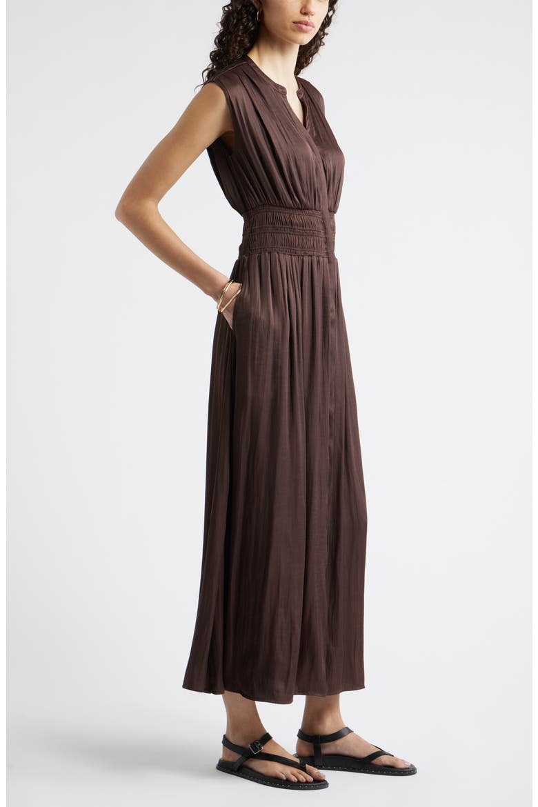 Smocked Waist Maxi Shirtdress, Alternate, color, BROWN ROAST
