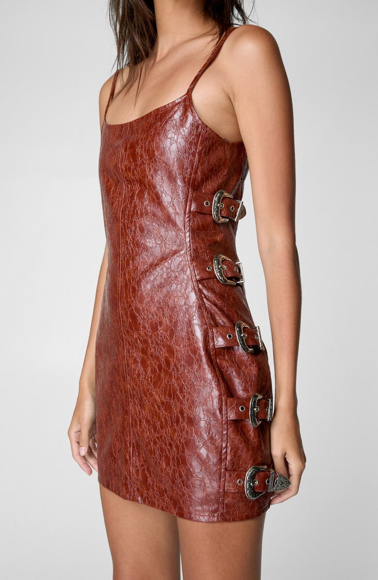 NASTY GAL Distressed Faux Leather Minidress, Alternate, color, Rust