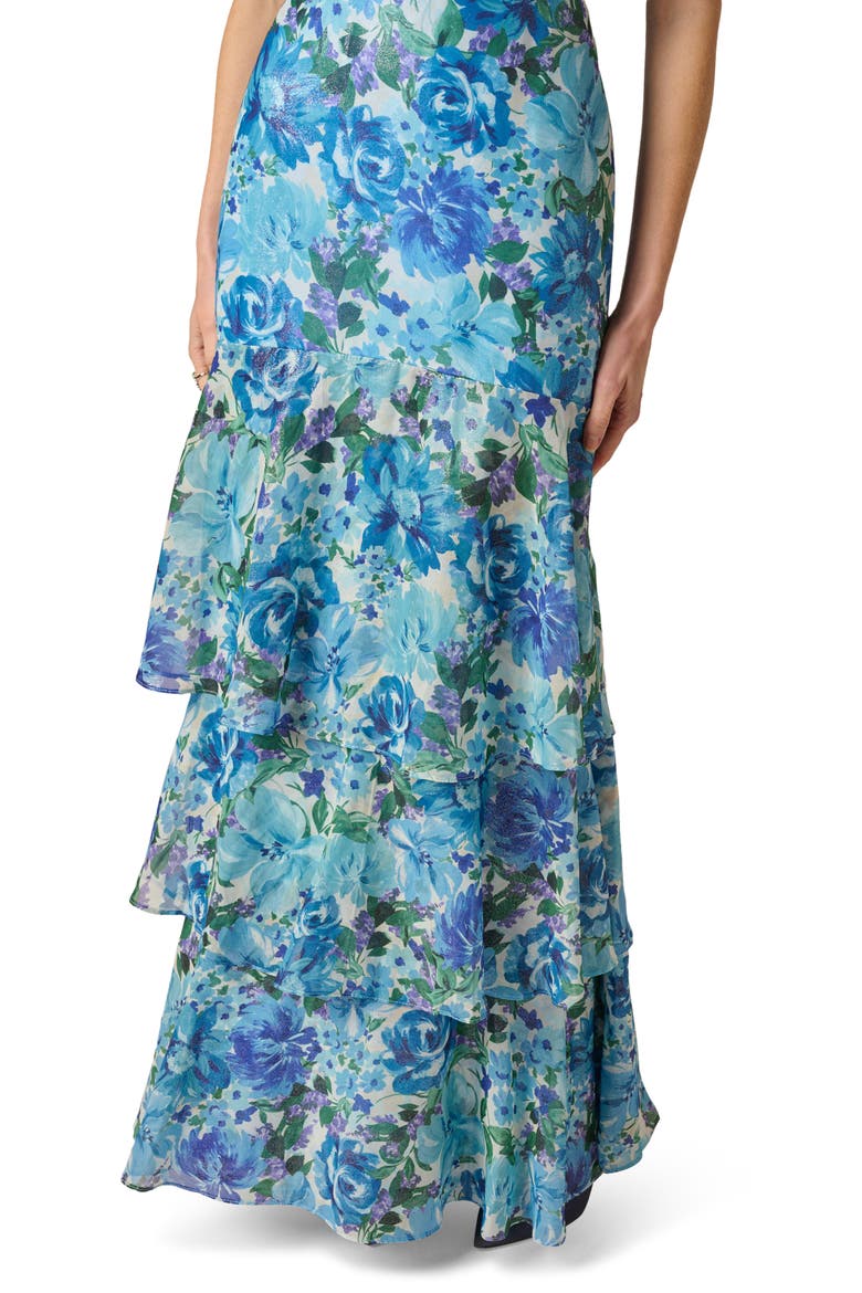 Metallic Floral Tiered Chiffon Gown, Alternate, color, BLUE MULTI