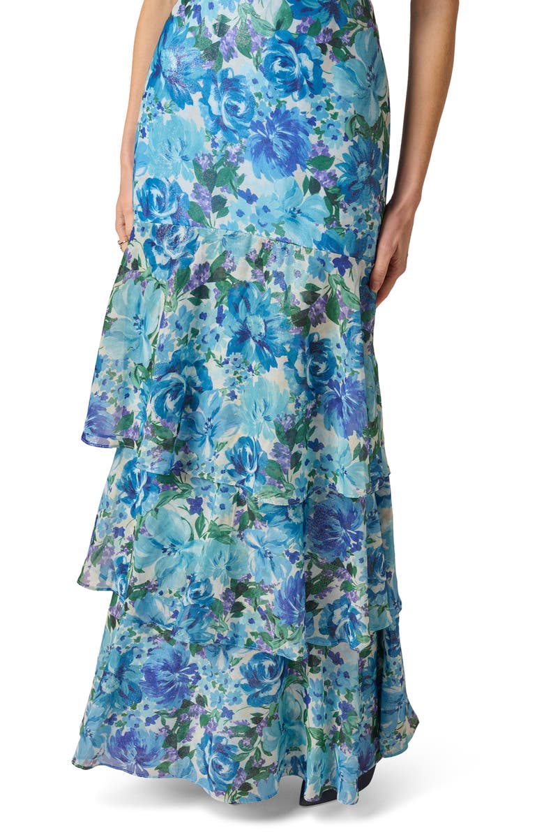 Adrianna Papell Metallic Floral Tiered Chiffon Gown, Alternate, color, Blue Multi