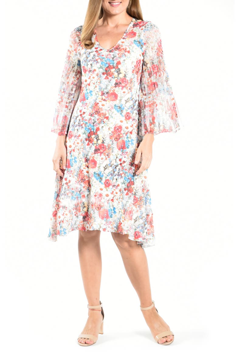 Long Flare Sleeve Cocktail Dress, Main, color, CORAL FLORAL