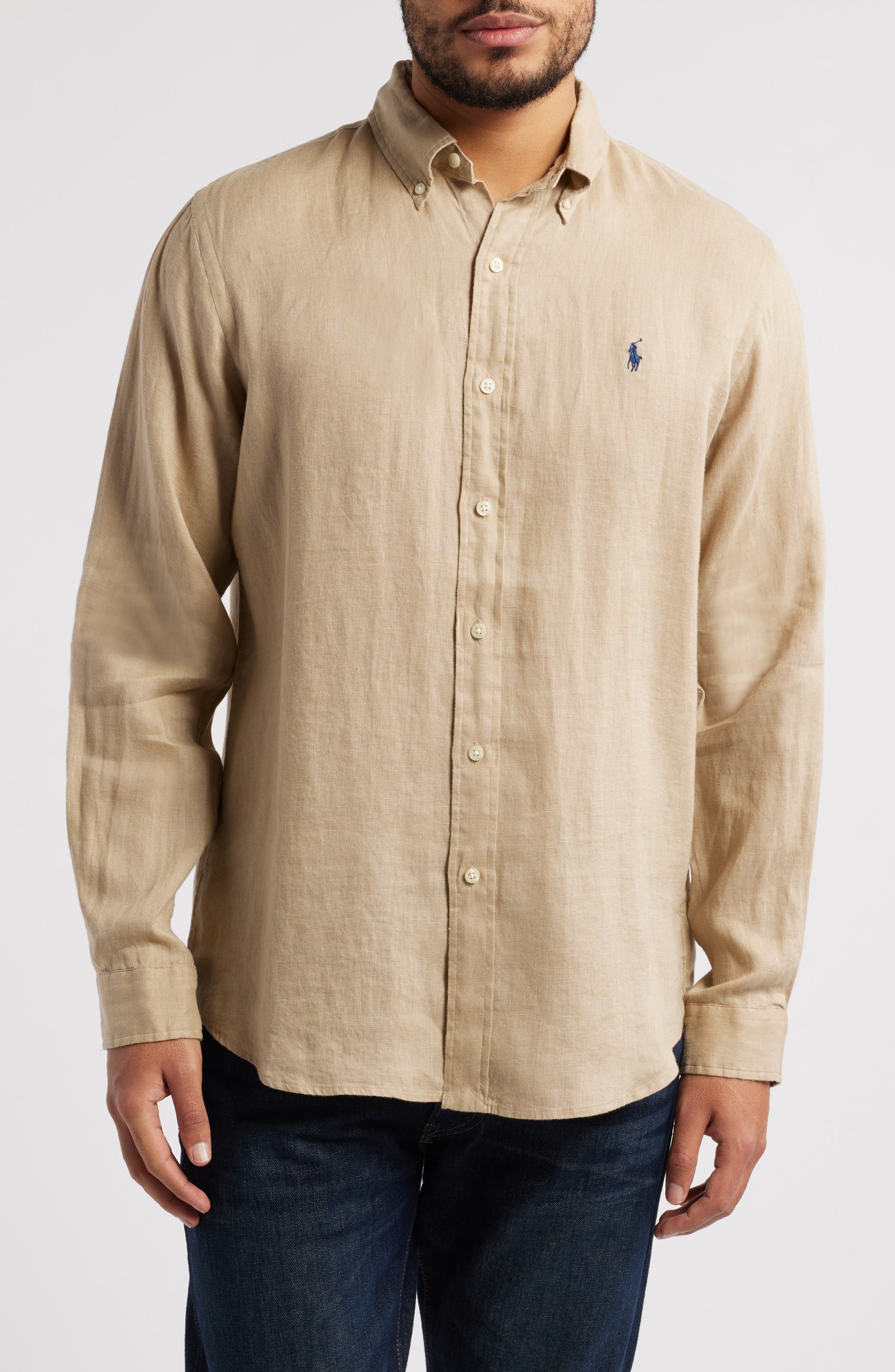 Polo Ralph Lauren Solid White Linen Button-Down Shirt