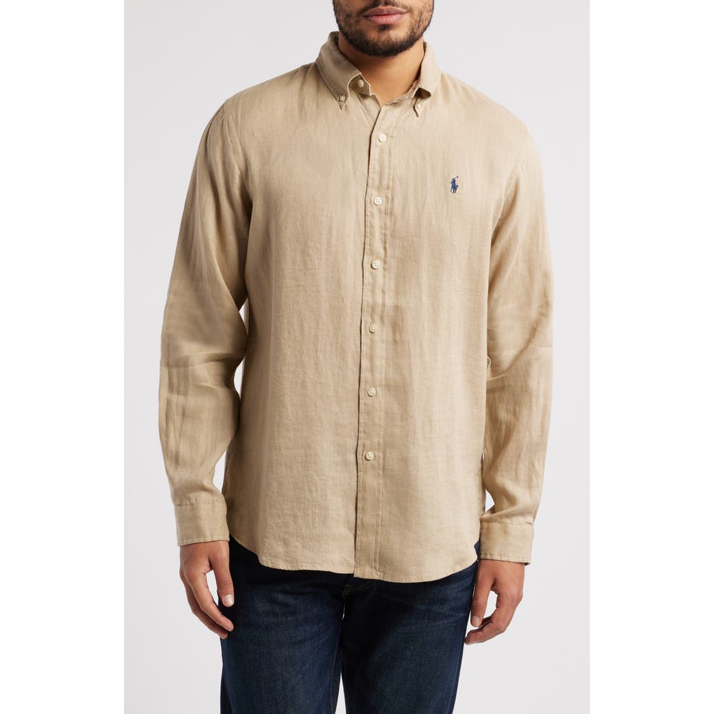 Polo Ralph Lauren Solid White Linen Button-down Shirt In Neutral