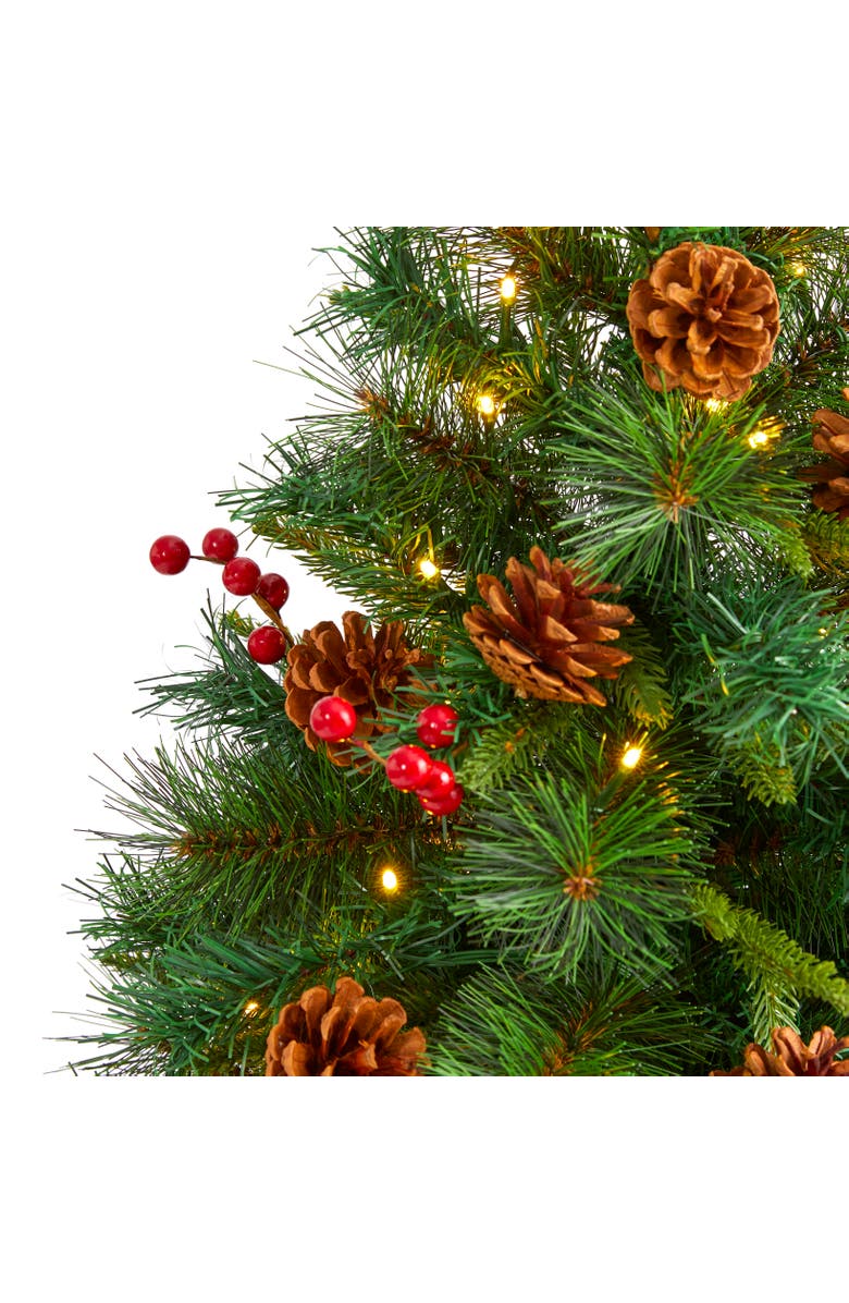 NEARLY NATURAL 4-ft Mixed Pine Artificial Christmas Tree with 100 Clear LED Lights, Pine Cones and Berries, Alternate, color, Green