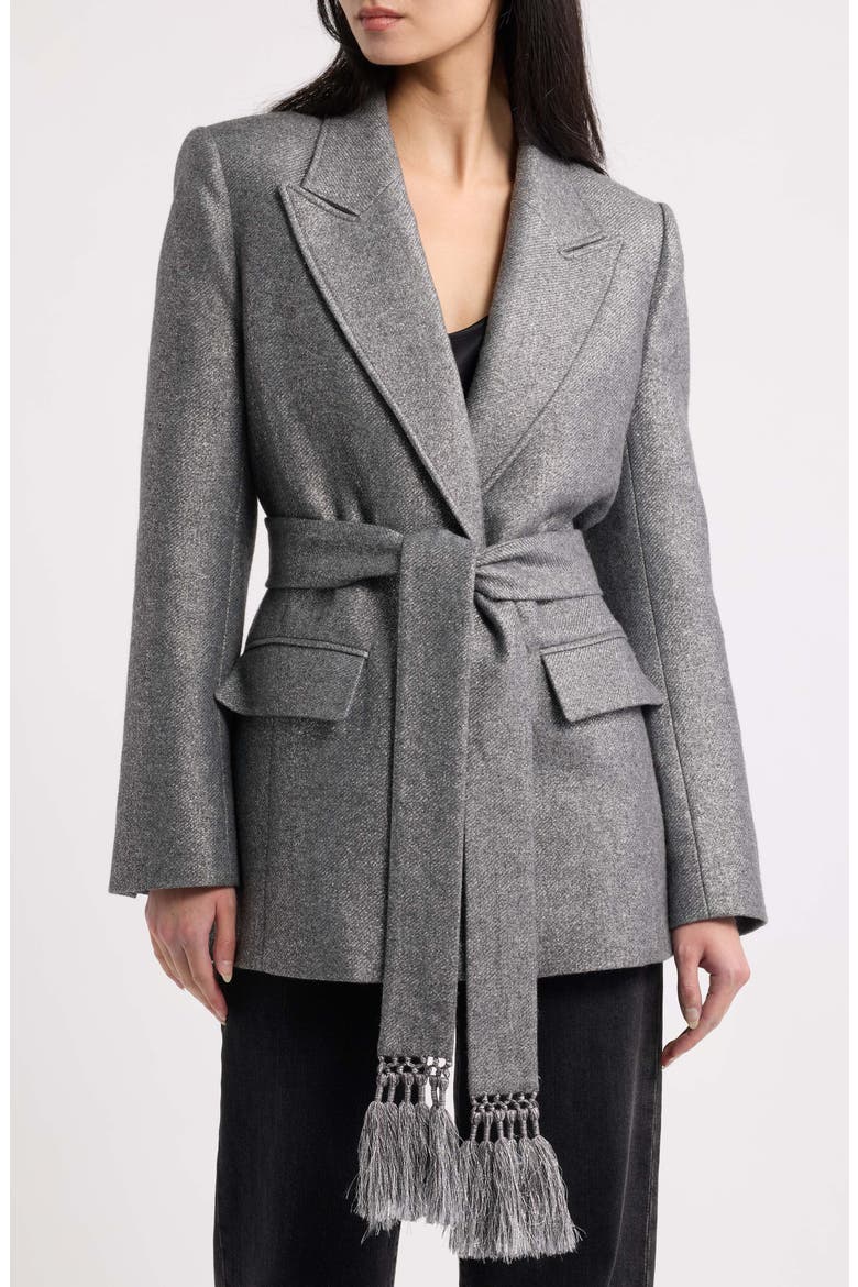 Trinity Metallic Tie Waist Wool Blend Jacket, Main, color, GREY
