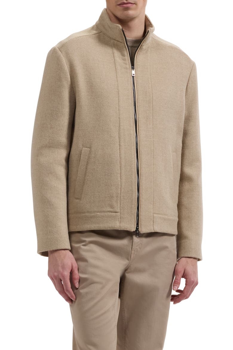 Wool Blend Mock Neck Zip Jacket, Main, color, CAMEL