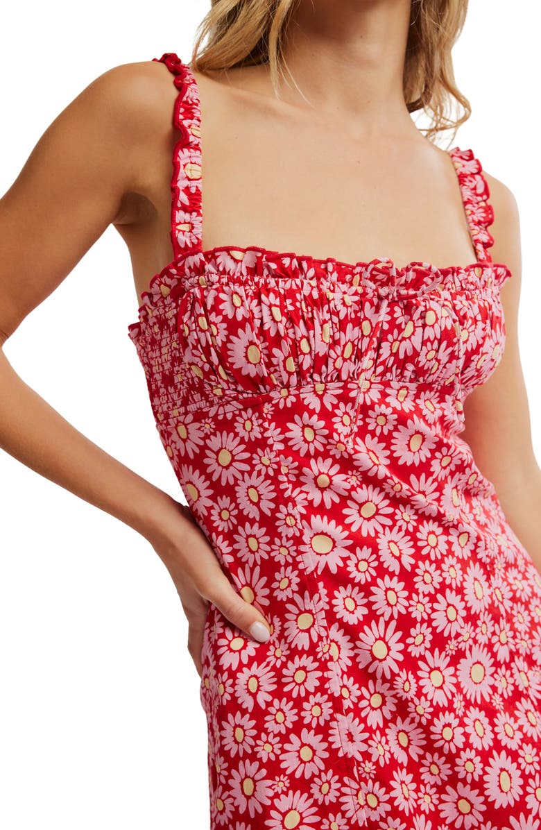 Free People Lucinda Floral Print Midi Dress, Alternate, color, Tomato Daisy
