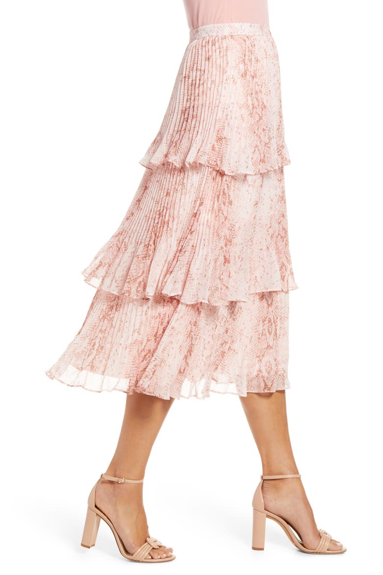 Tiered Pleated Skirt, Alternate, color, PINK BRIDE SNAKE