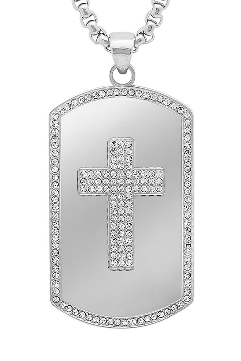 Men's CZ Cross Dogtag Pendant Necklace, Alternate, color, SILVER