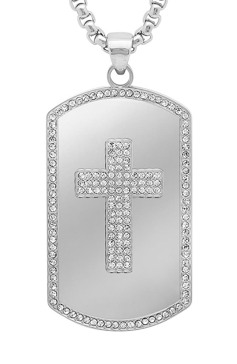 HMY JEWELRY Men's CZ Cross Dogtag Pendant Necklace, Alternate, color, Silver