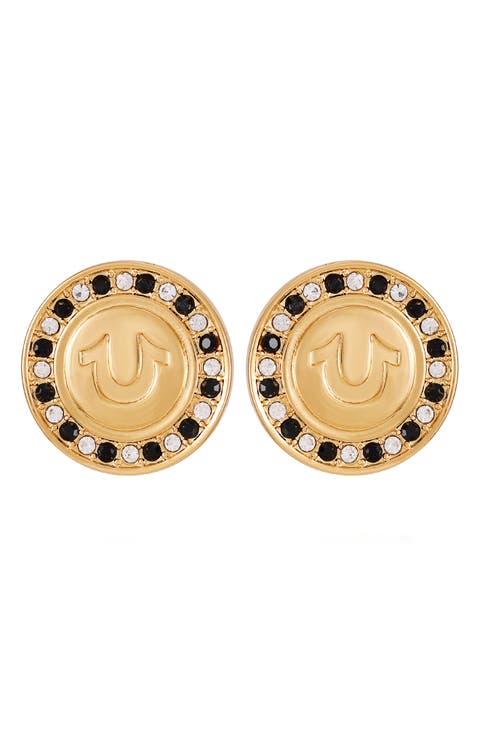 Pavé Crystal Horseshoe Button Stud Earrings