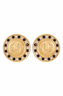 True Religion Pavé Crystal Horseshoe Button Stud Earrings