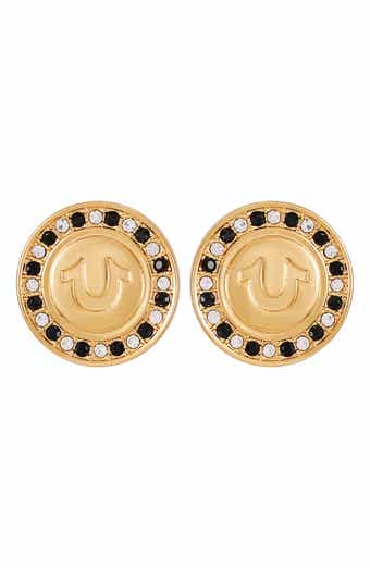 True Religion Pavé Crystal Horseshoe Button Stud Earrings
