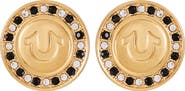 True Religion Pavé Crystal Horseshoe Button Stud Earrings