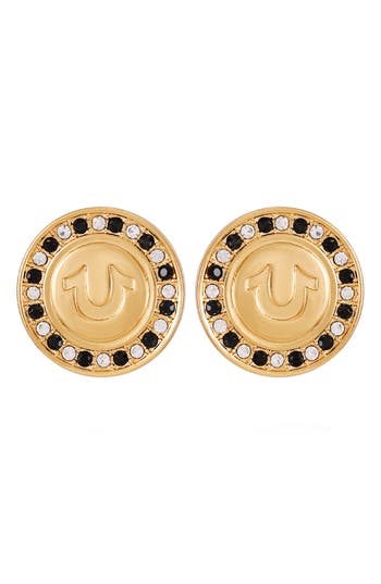 True Religion Pavé Crystal Horseshoe Button Stud Earrings In Goldtone/jet
