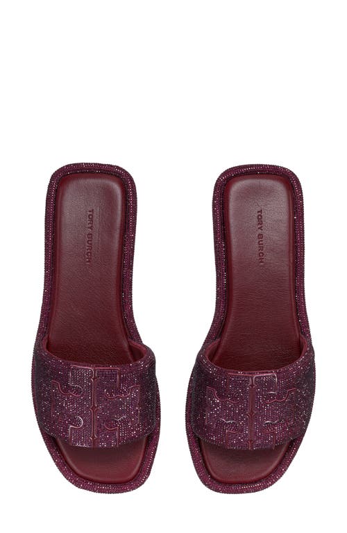 Tory Burch Double T Pavé Slide Sandal In Burgundy
