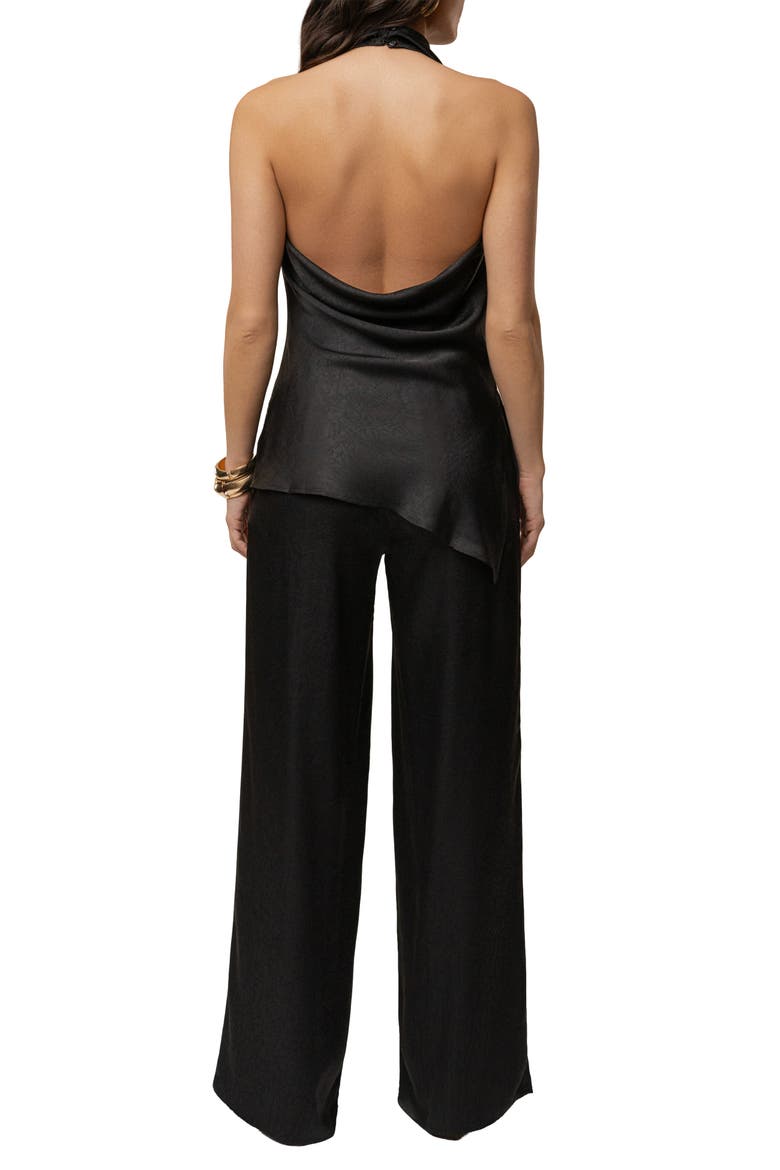 Draped Satin Pant Set, Alternate, color, Black