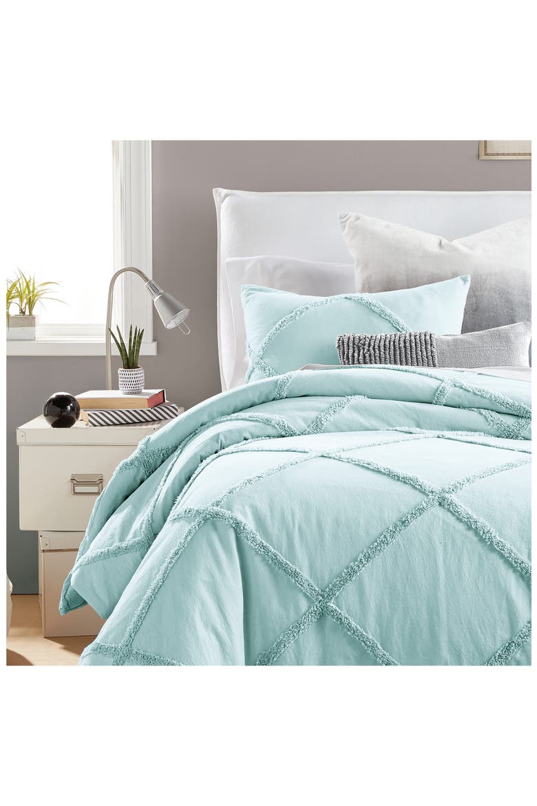 Chenille Lattice Comforter & Sham Set, Main, color, AQUA