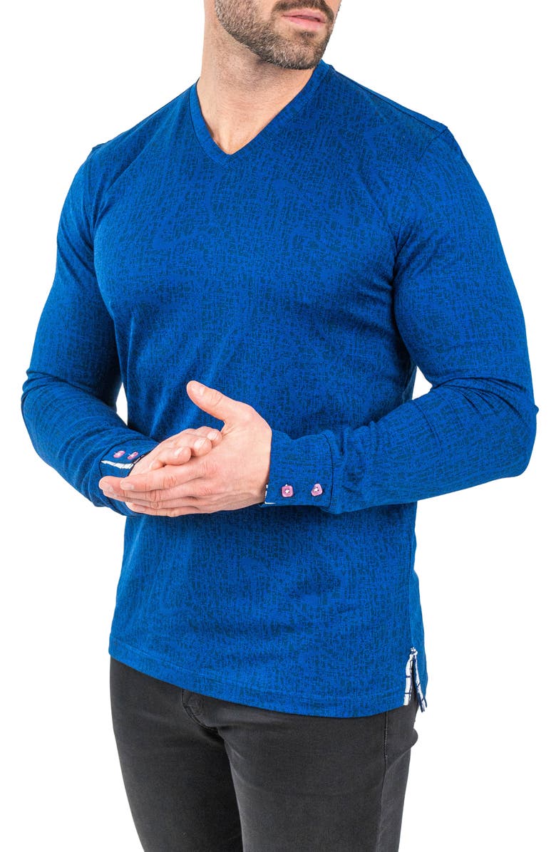 Maceoo Edison Solid V-Neck Cotton Sweater, Alternate, color, Blue