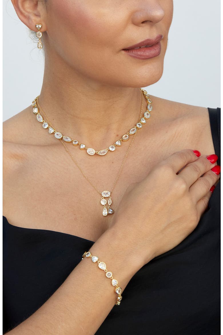 Bezel Set Mixed Cubic Zirconia Tennis Necklace, Alternate, color, YELLOW