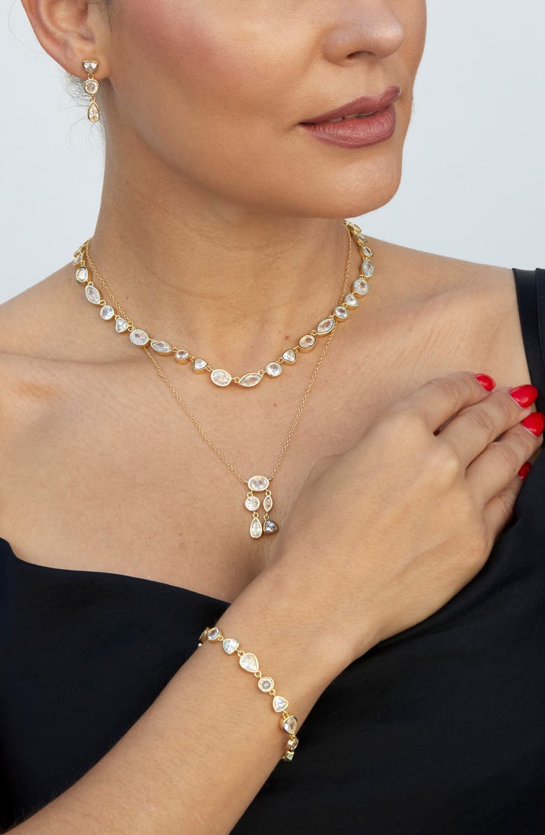 SAVVY CIE JEWELS Bezel Set Mixed Cubic Zirconia Tennis Necklace, Alternate, color, Yellow