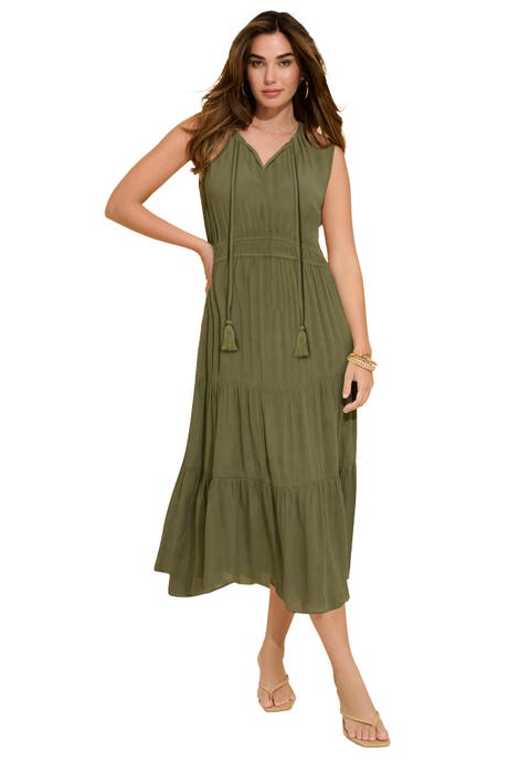 Plus Size Hand Crinkled Sleeveless Tiered Maxi Dress