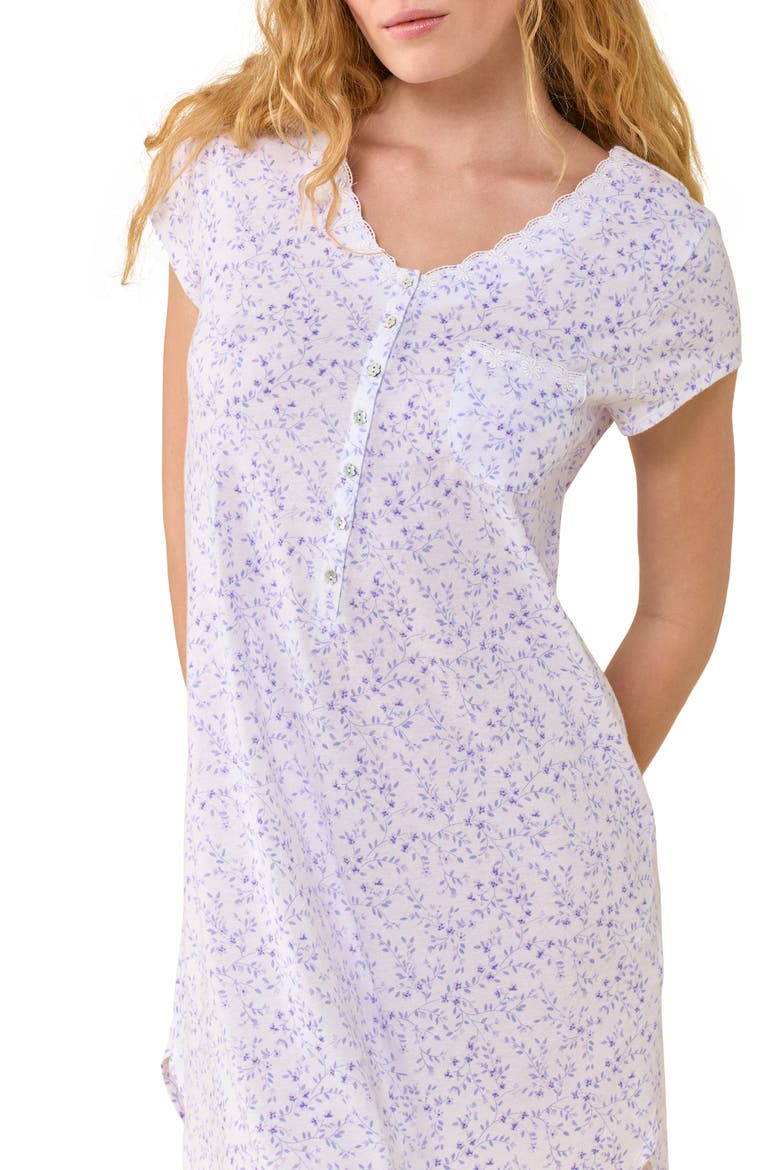 Floral Lace Trim Cotton Sleepshirt, Alternate, color, WHITE/ FLORAL