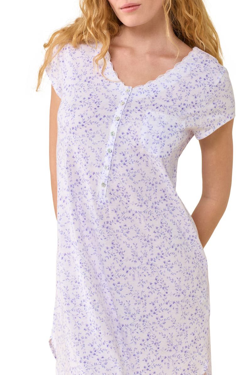 Eileen West Floral Lace Trim Cotton Sleepshirt, Alternate, color, White/ Floral