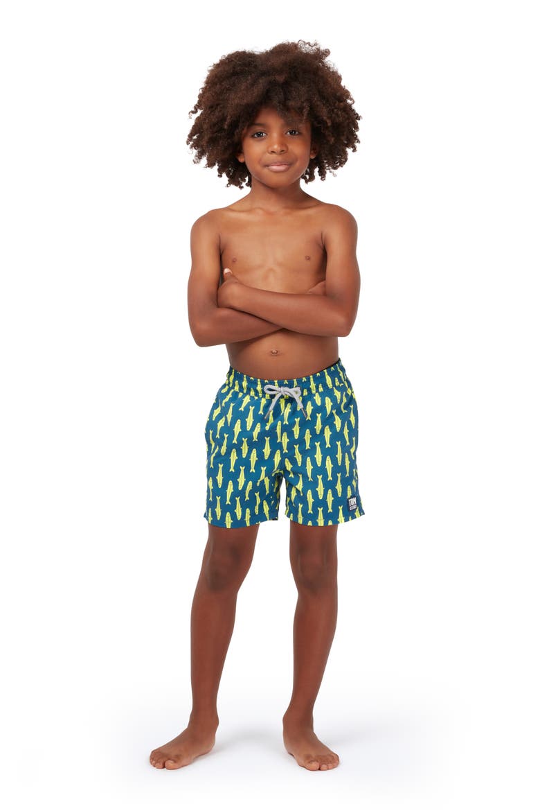 Kids' Sardines Swim Trunks, Alternate, color, NAVY & YELLOW