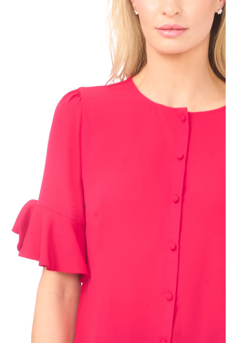 Bow Sleeve Button-Up Top, Alternate, color, ROSE CERISE