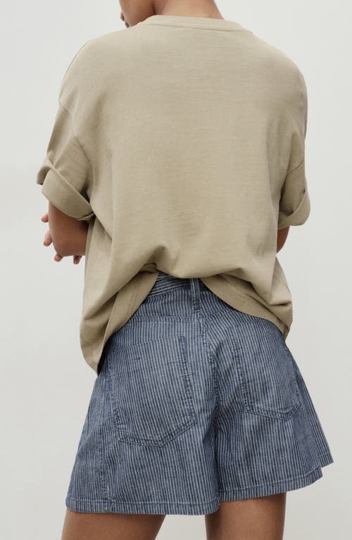 Mango Stripe Pleated Denim Shorts In Blue